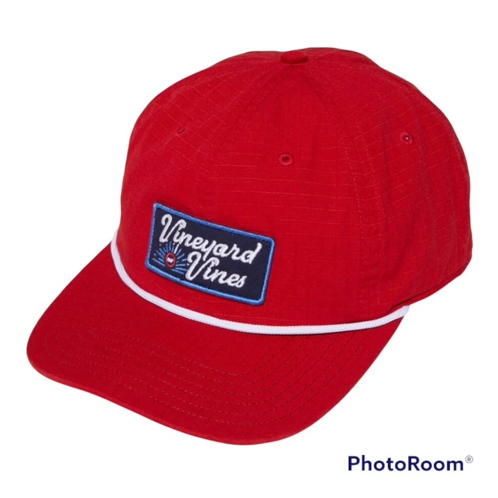 VINEYARD VINES MEN'S SCRIPT LOGO PATCH RIPSTOP BASEBALL HAT.RED.NWT